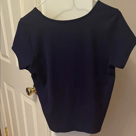 Women's Navy Blue Top with Lace bow Detail - Picture 2 of 3
